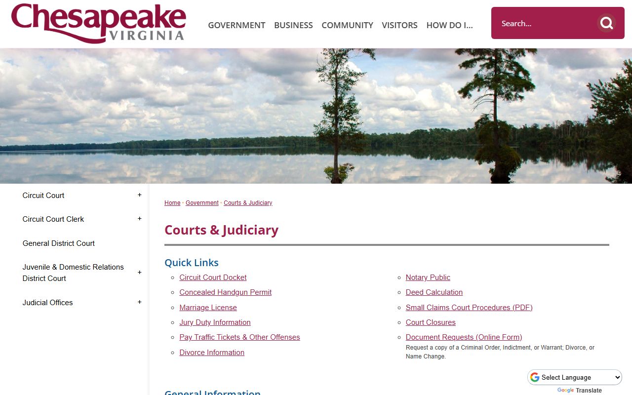 Chesapeake courts directory listing Circuit, General District, and JDR court contacts